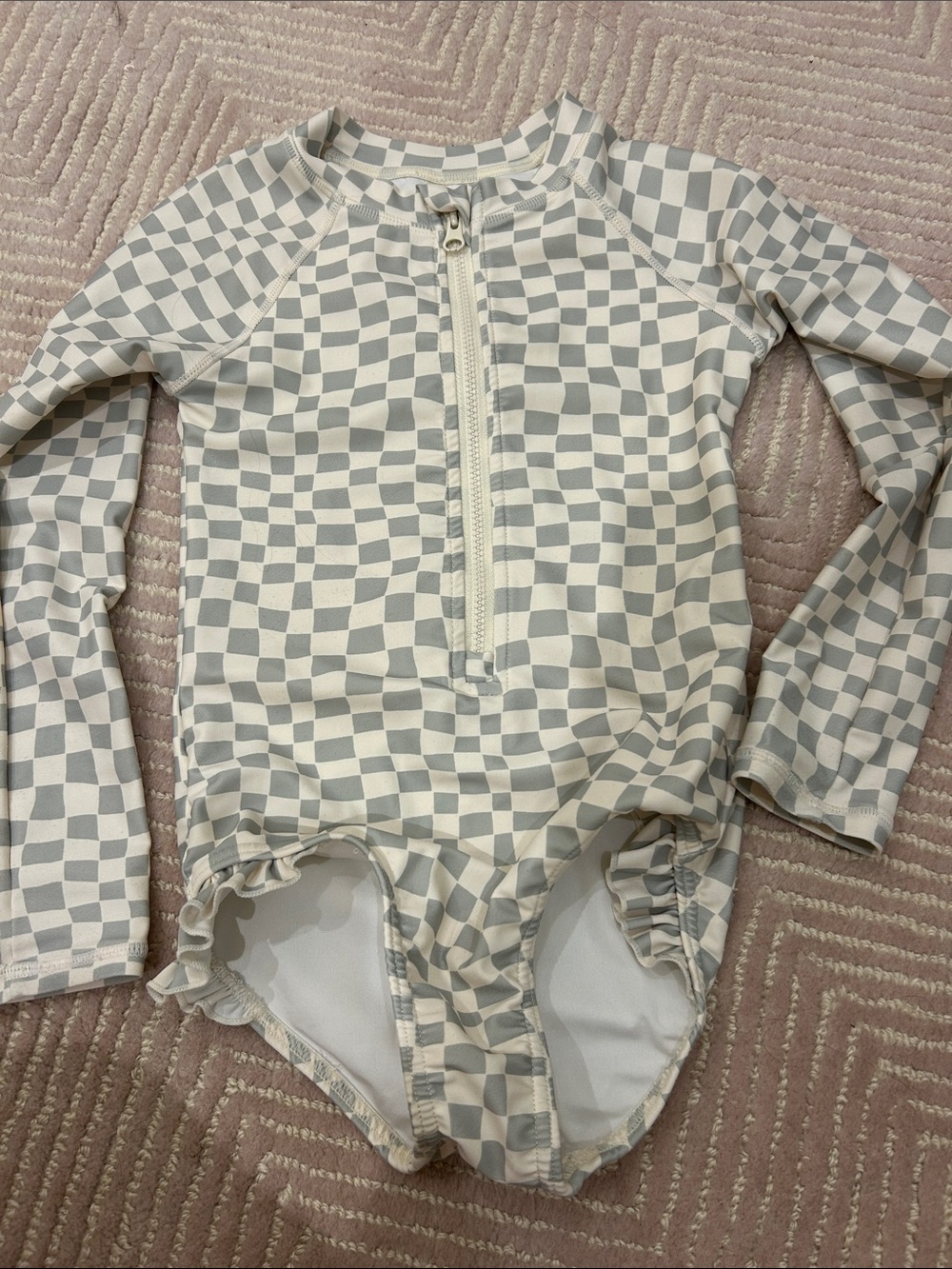 Rylee + Cru Girls Checkered Long Sleeve One-Piece Swimsuit in Sea Foam